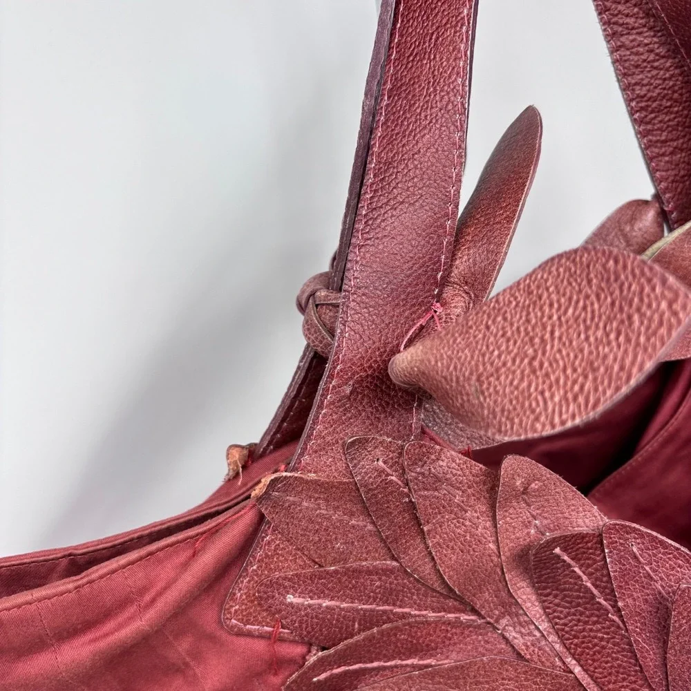 Lucky Penny Hobo Shoulder‎ Bag Cotton with Red Leather Leaf Accent Anthropologie